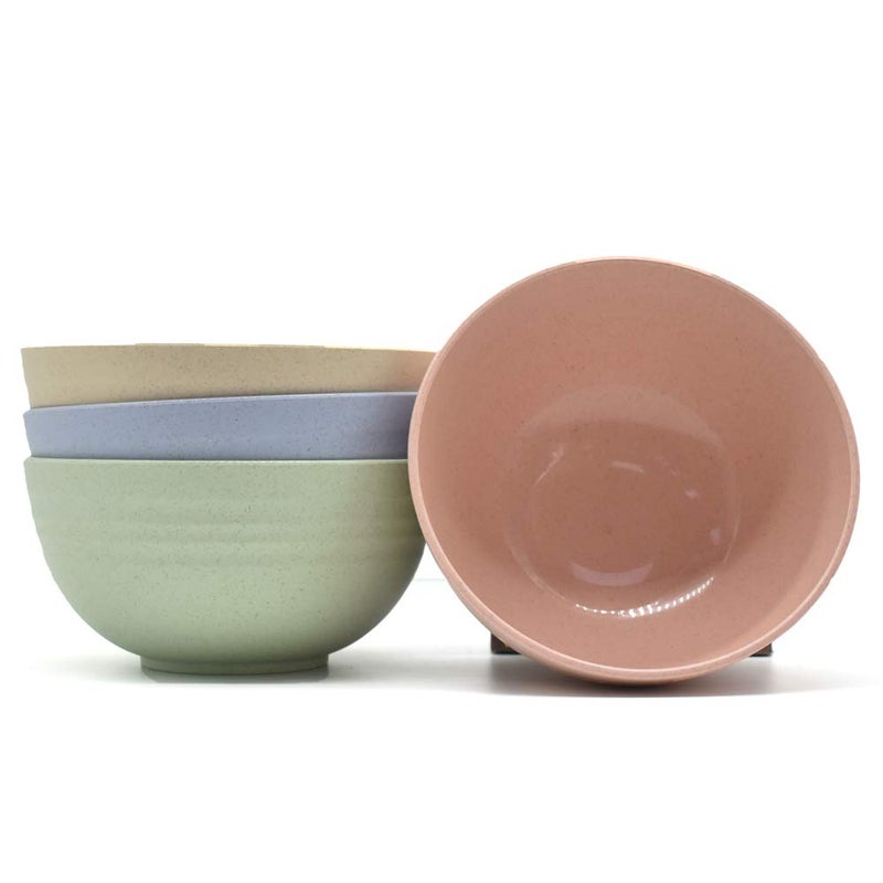 UPSTYLE Healthy Wheat Straw Plastic Noodle Soup Bowl Rice Fruit Bowl for Children Support Microwave (4 pack, size 5.9inch) - Image 2